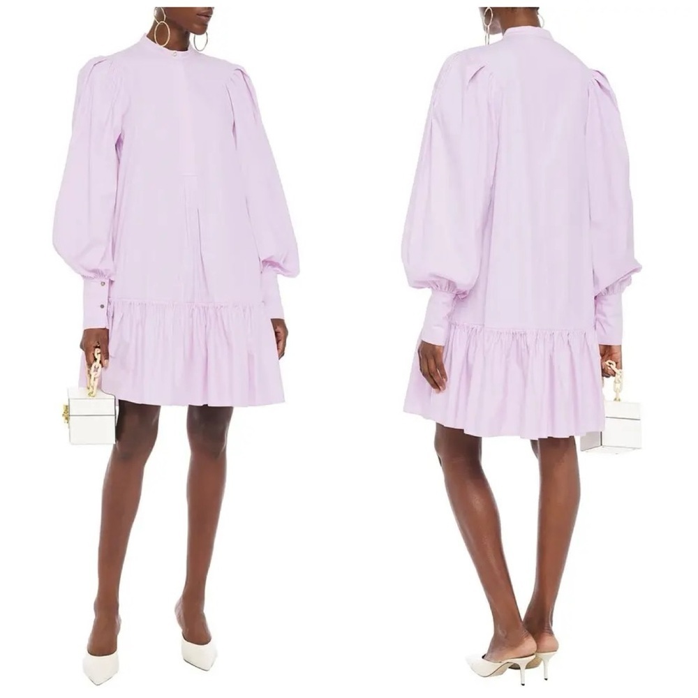 Roksanda Deva Lilac Cotton Poplin Puff Sleeve Mini Dress Designer Size 8​​